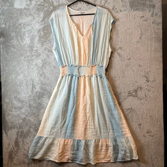 Rails Ashlyn Sunset Gradient‎ Dress Size Large Linen Blend Blue Orange Peach - Picture 1 of 8
